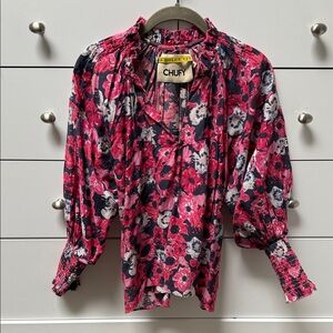 La Dolce Vita Pink and Navy Floral Blouse - XS